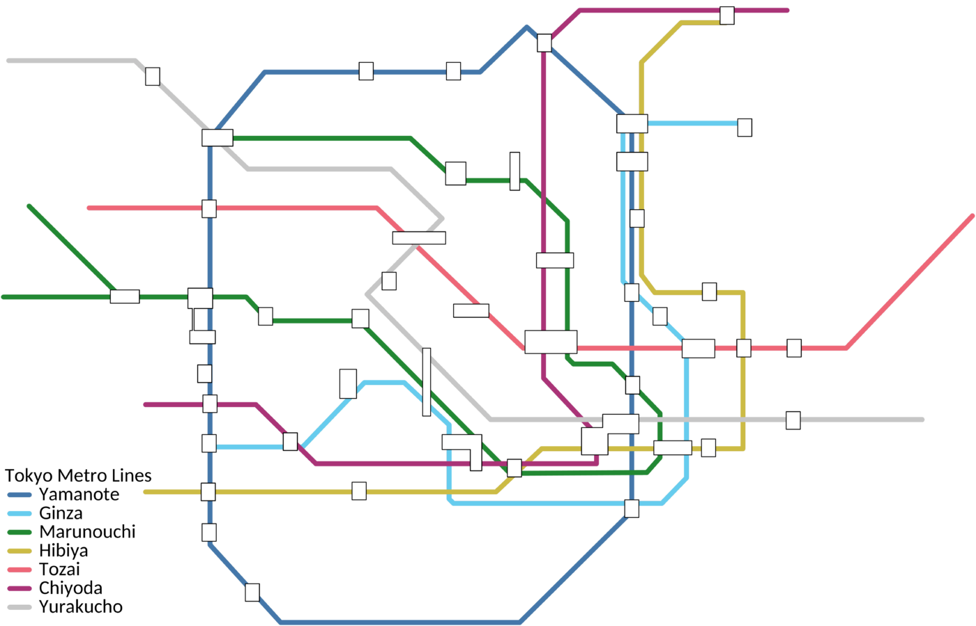 Tokyo metro in bright scheme