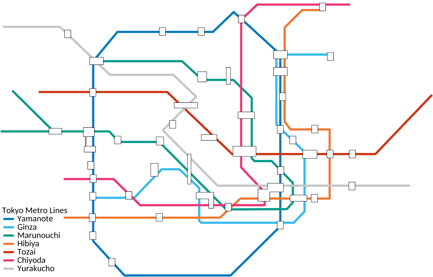 Tokyo metro in vibrant scheme